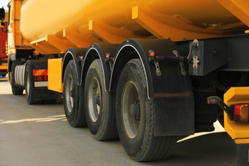 Modern truck parked on road, closeup view