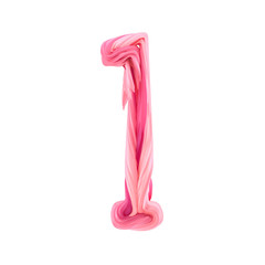 Alphabet candy twisted style art and illustration digit one. 3D