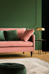 Pink velvet sofa in glamour living room