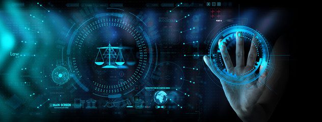 Legal advice technology service concept with business hand working with modern Ui computer.
