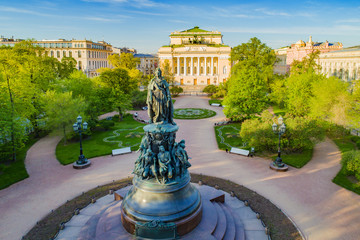 Saint-Petersburg. Russia. Ostrovsky square. Alexandrinsky theatre. Catherine garden. Nevsky Avenue. Center of St. Petersburg. Petersburg architecture. Russian cities. Travel to Petersburg.