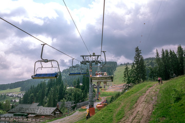  ski lift in the mountains in the summer