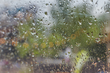 water drops on a window after the storm