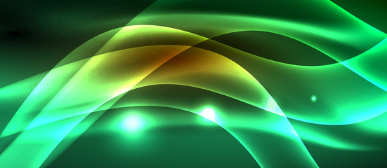 Neon shiny light glowing wave lines