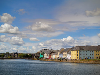 Clouds over Galway city, The long walk, colorful houses, Corrib river, Warm sunny day, Cloudy sky.