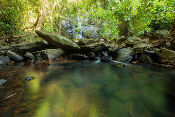 Ton Aow Yon Waterfall rich natural resources,in the forest,asia tropical areaat Island Phuket Thailand.