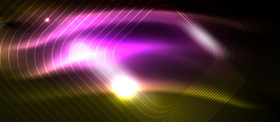 Neon square shapes lines on glowing light background