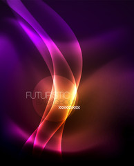 Glossy glowing neon light wave background
