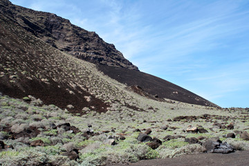 huge black mountain of lava on el Hierro