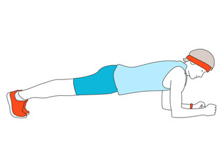 Concept of an active lifestyle, sports exercises, muscle training, fitness, plank workout. Line Vector Illustration