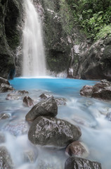 Blue falls of Costa Rica, natural landscape at Bajos del Toro close to the Catarata del Toro and...