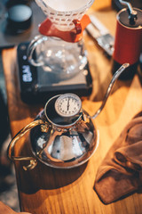 Barista making drip coffee in coffee shop, barista cafe making coffee, coffee maker