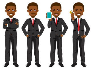Confident African American black businessman set collection standing in different poses