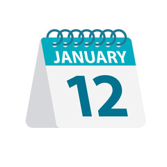 January 12 - Calendar Icon. Vector illustration of one day of month. Desktop Calendar Template