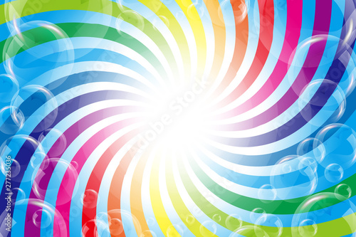 Background Wallpaper Vector Illustration Design Free Free Size Charge Free Colorful Color Rainbow Show Business Entertainment Party Image 背景素材壁紙 イラスト 楽しいパーティー 虹色 渦巻き シャボン玉 放射光 輝き 無料 フリーサイズ Background