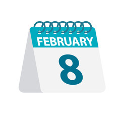 February 8 - Calendar Icon. Vector illustration of one day of month. Desktop Calendar Template