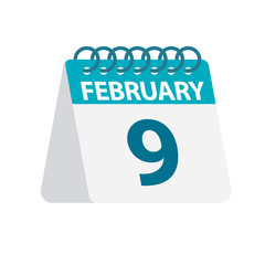 February 9 - Calendar Icon. Vector illustration of one day of month. Desktop Calendar Template