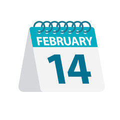 February 14 - Calendar Icon. Vector illustration of one day of month. Desktop Calendar Template