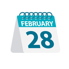 February 28 - Calendar Icon. Vector illustration of one day of month. Desktop Calendar Template