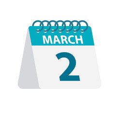 March 2 - Calendar Icon. Vector illustration of one day of month. Desktop Calendar Template