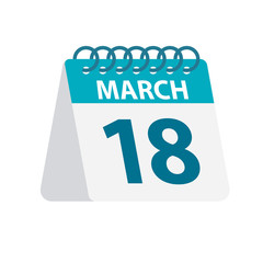 March 18 - Calendar Icon. Vector illustration of one day of month. Desktop Calendar Template