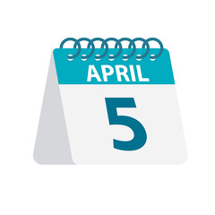 April 5 - Calendar Icon. Vector illustration of one day of month. Desktop Calendar Template