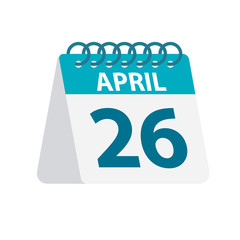 April 26 - Calendar Icon. Vector illustration of one day of month. Desktop Calendar Template