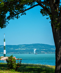 Sailboats in the port on lake Balaton in summer