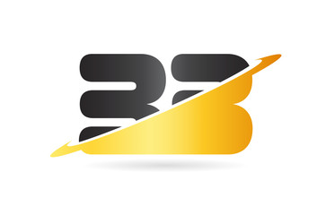 swoosh BB B B yellow black alphabet letter combination logo icon design