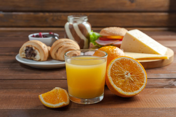 Breakfast with orange juise and croissant