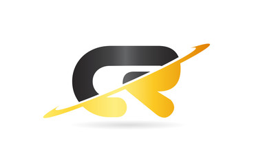 swoosh CR C R yellow black alphabet letter combination logo icon design