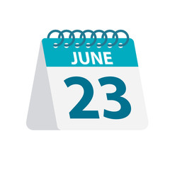 June 23 - Calendar Icon. Vector illustration of one day of month. Desktop Calendar Template