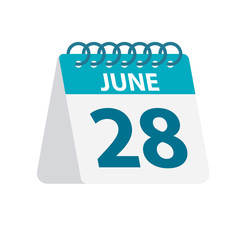 June 28 - Calendar Icon. Vector illustration of one day of month. Desktop Calendar Template