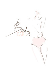 Slender body of young woman.  Female silhouette, sketch. Body care concept. Vector