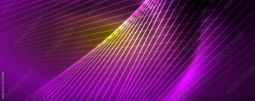 Poster shiny color neon light with lines, abstract wallpaper, shiny motion, magic space light. techno abstr