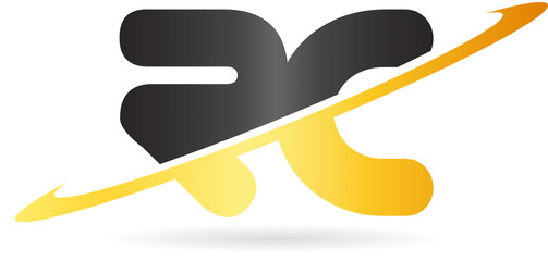 swoosh RC R C yellow black alphabet letter combination logo icon design