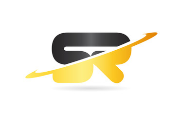 swoosh SR S R yellow black alphabet letter combination logo icon design