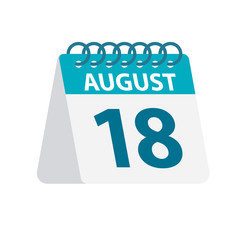August 18 - Calendar Icon. Vector illustration of one day of month. Desktop Calendar Template