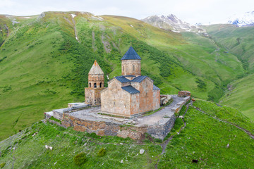 Gergeti Trinity Church (Tsminda Sameba), Holy Trinity Church near the village of Gergeti in Georgia, under Mount Kazbegi.