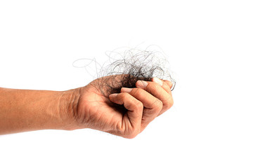 Hair loss, hair loss every day, serious problems and hair loss on a white background.