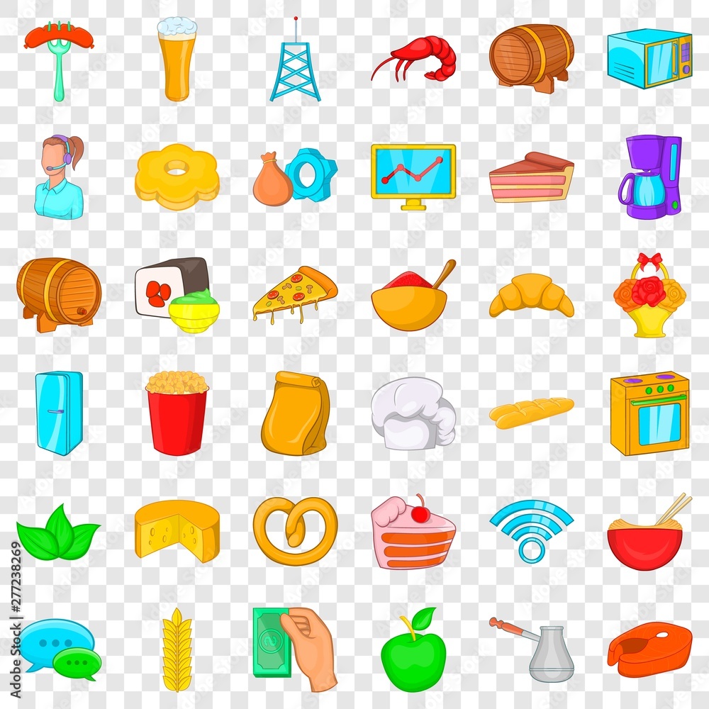 Poster operator icons set. cartoon style of 36 operator vector icons for web for any design