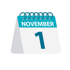 November 1 - Calendar Icon. Vector illustration of one day of month. Desktop Calendar Template
