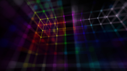 Network connection. Big data. 3D. Technological block on the background. Connect lines and dots.