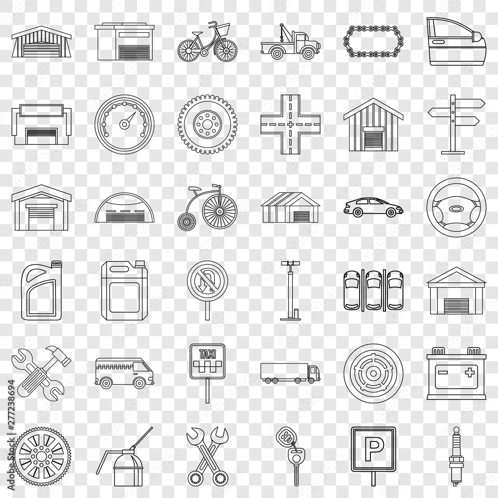 Poster garage icons set. outline style of 36 garage vector icons for web for any design