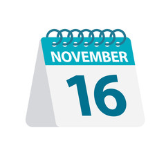 November 16 - Calendar Icon. Vector illustration of one day of month. Desktop Calendar Template