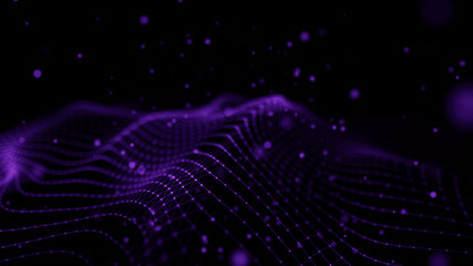 Wave 3d. Abstract wave dots in dark background. Data technology background.
