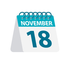 November 18 - Calendar Icon. Vector illustration of one day of month. Desktop Calendar Template