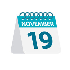 November 19 - Calendar Icon. Vector illustration of one day of month. Desktop Calendar Template