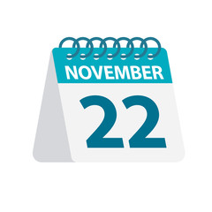 November 22 - Calendar Icon. Vector illustration of one day of month. Desktop Calendar Template