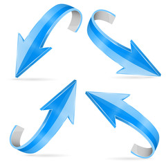 Blue arrows set. Curved icons collection. Vector 3d illustration